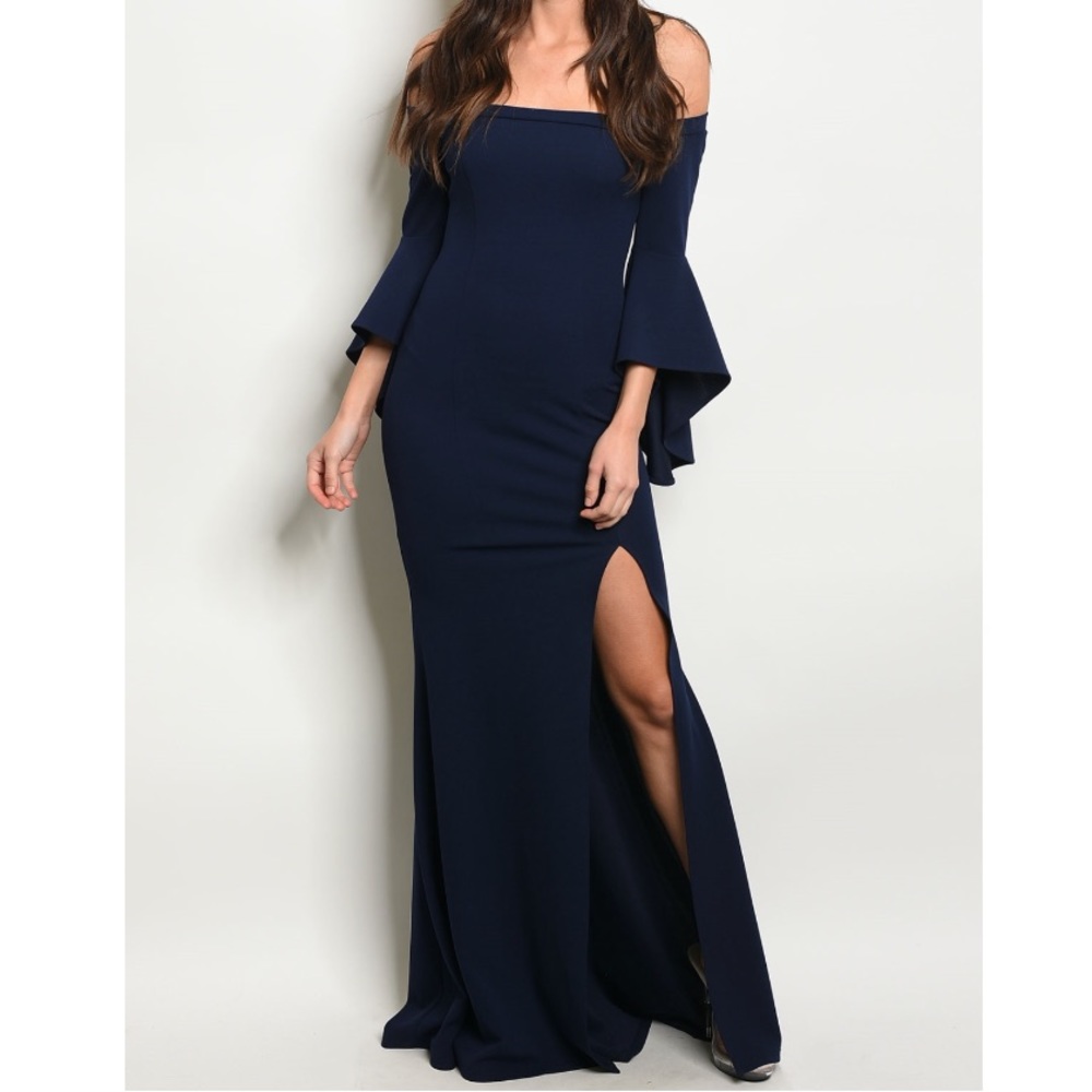 Navy Thigh Slit Gown - Picture 3 of 4